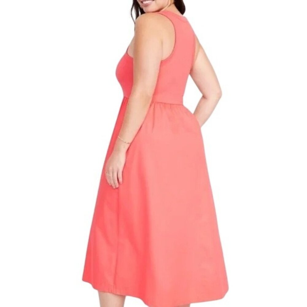 Old Navy Fit & Flare Coral Ribbed Tank Midi Dress Womens Sleeveless Large - Picture 14 of 14